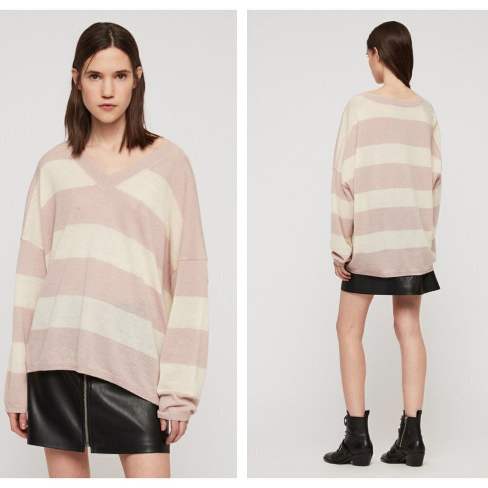 ALLSAINTS Byers Stripe V-Neck Sweater (S) - Picture 1 of 5